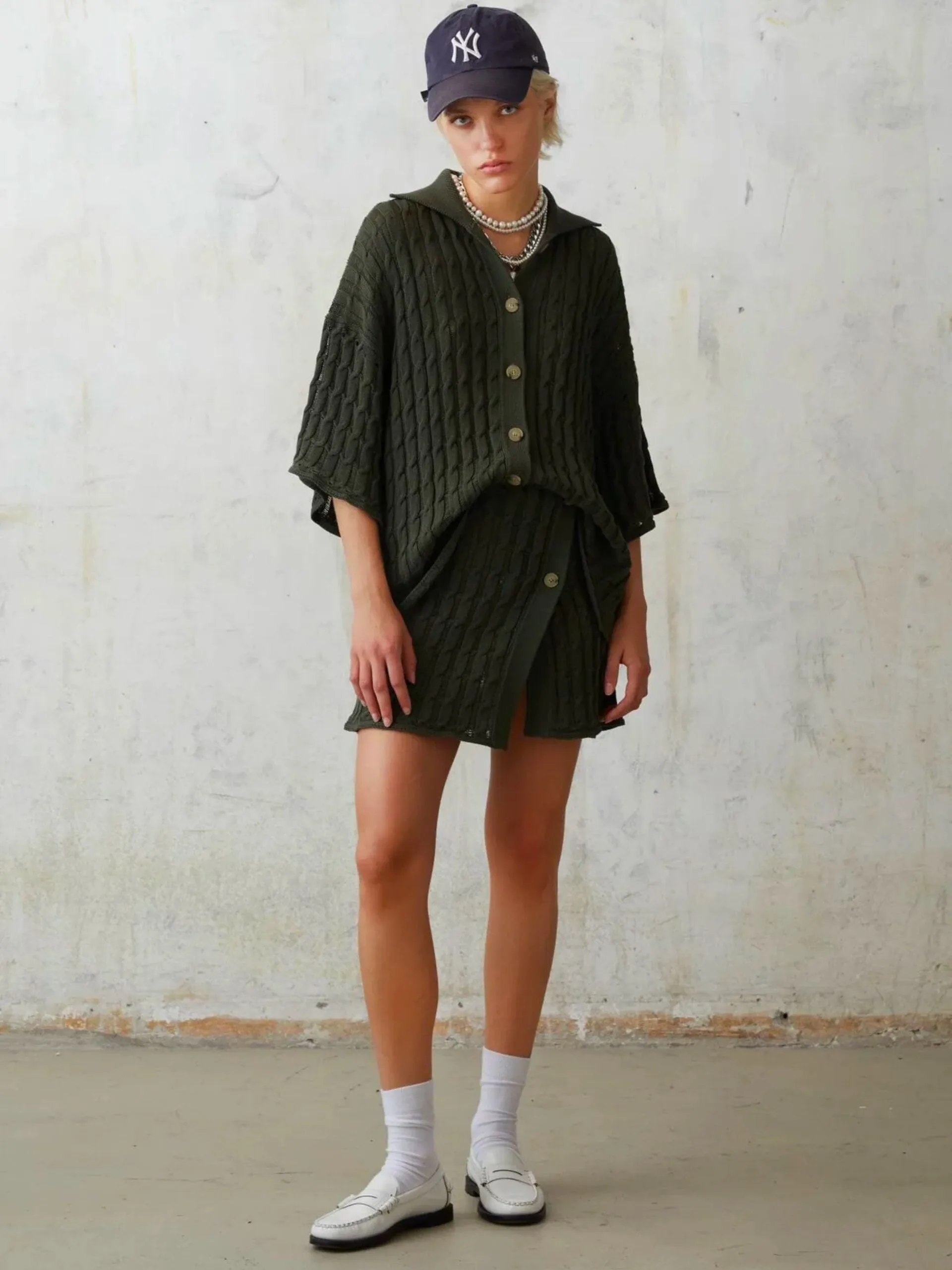 Ajour Knitted Wrap Skirt / Military Green