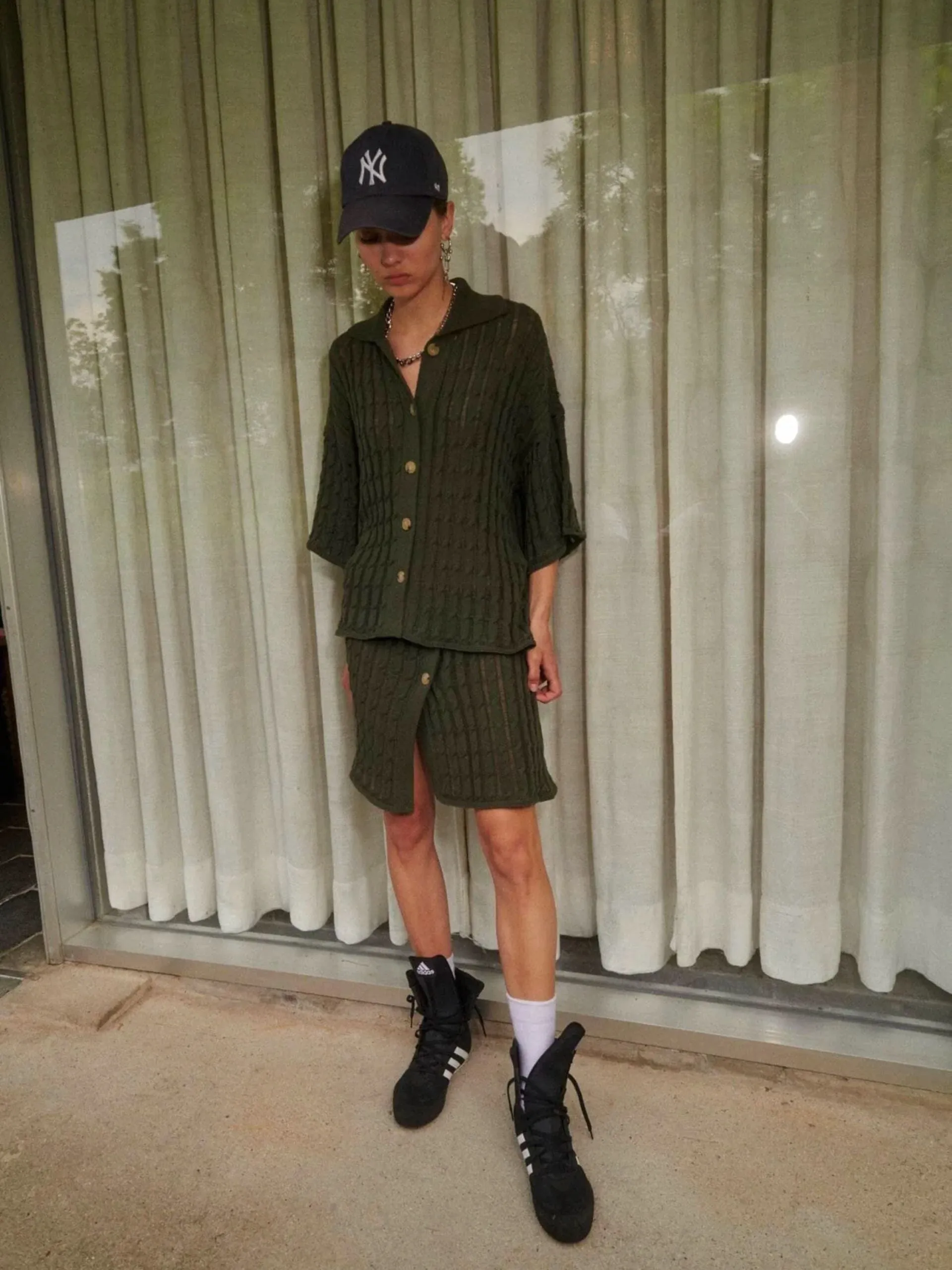 Ajour Knitted Wrap Skirt / Military Green