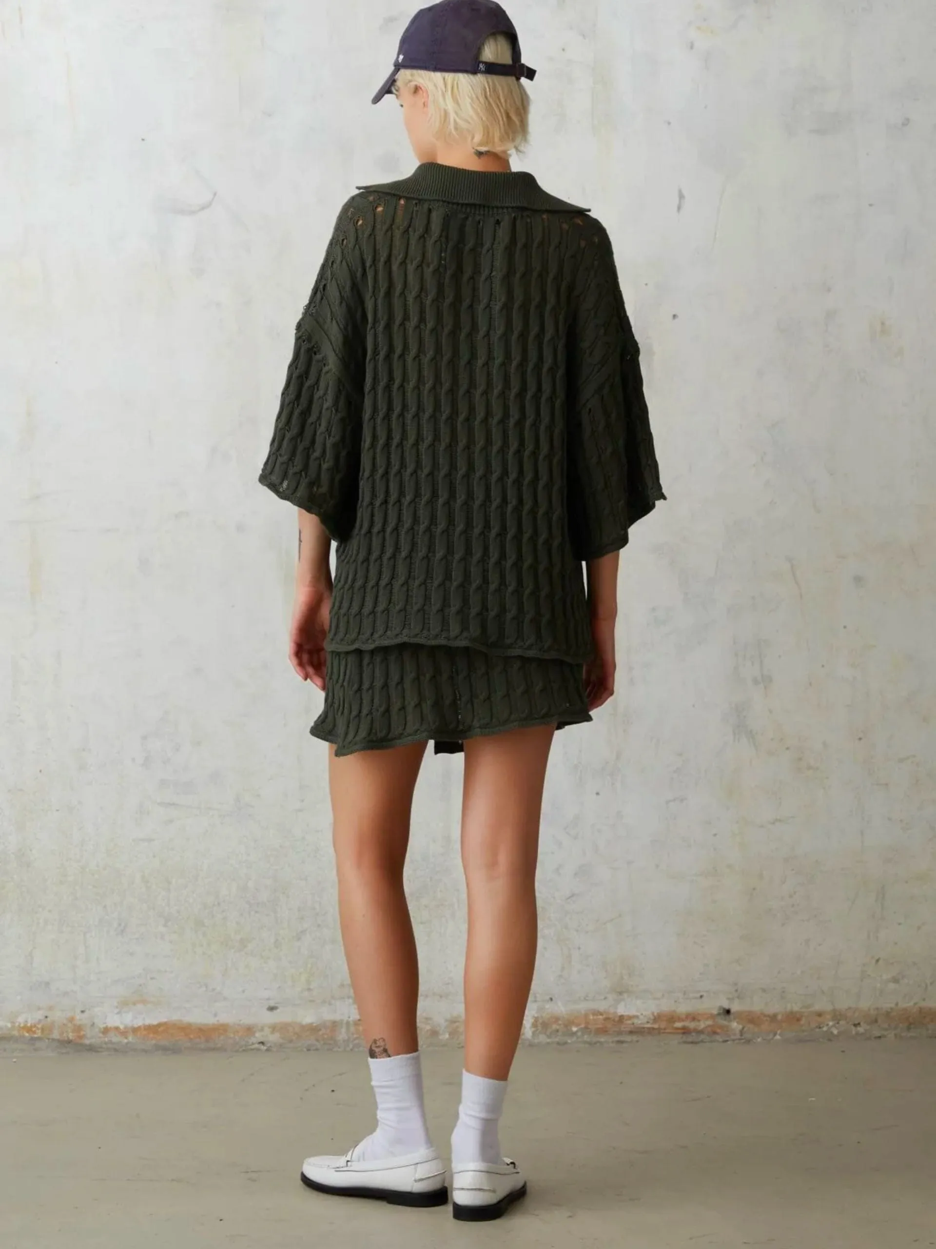 Ajour Knitted Wrap Skirt / Military Green