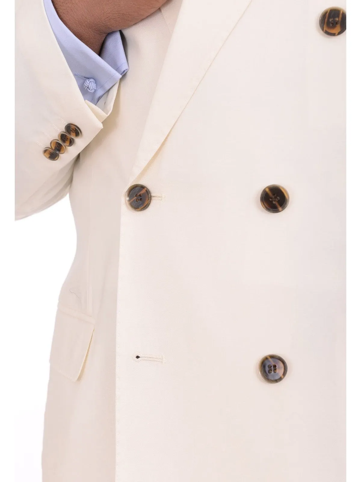 Apollo King Solid Off White Cream 6-on-2 Double Breasted Wool Suit