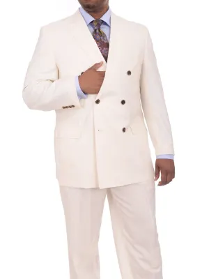 Apollo King Solid Off White Cream 6-on-2 Double Breasted Wool Suit