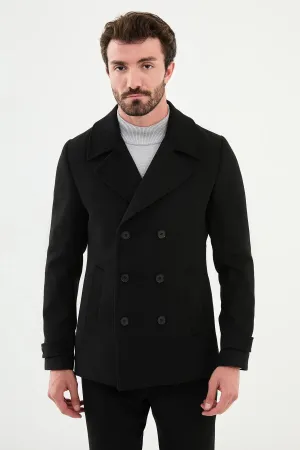 Brabion Eden Plain Slim Fit Wool Black Coat