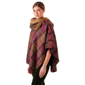 British Wool Cape with Fur Collar Pink Tweed by Failsworth