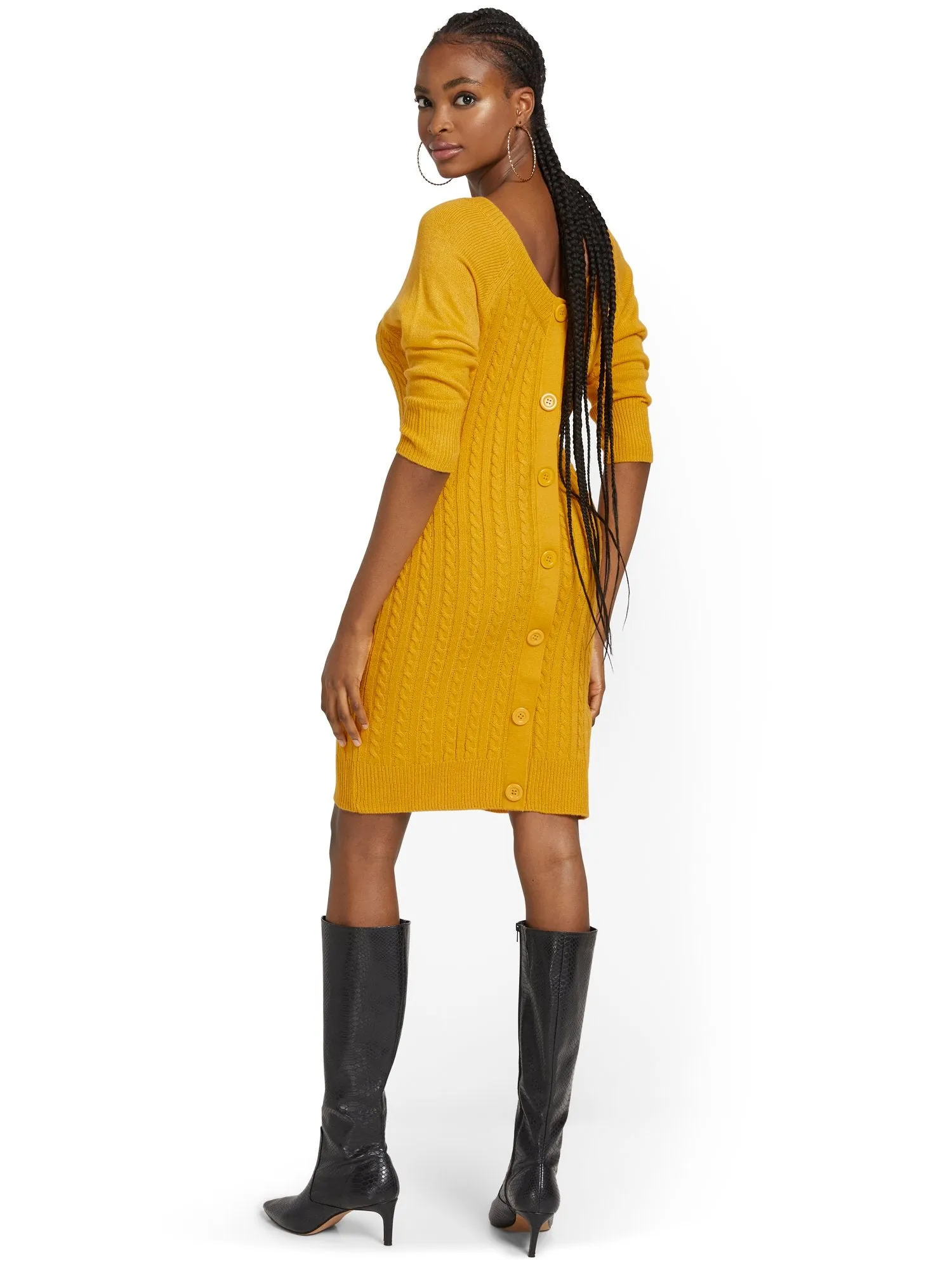 Button-Back Cable Sweater Dress