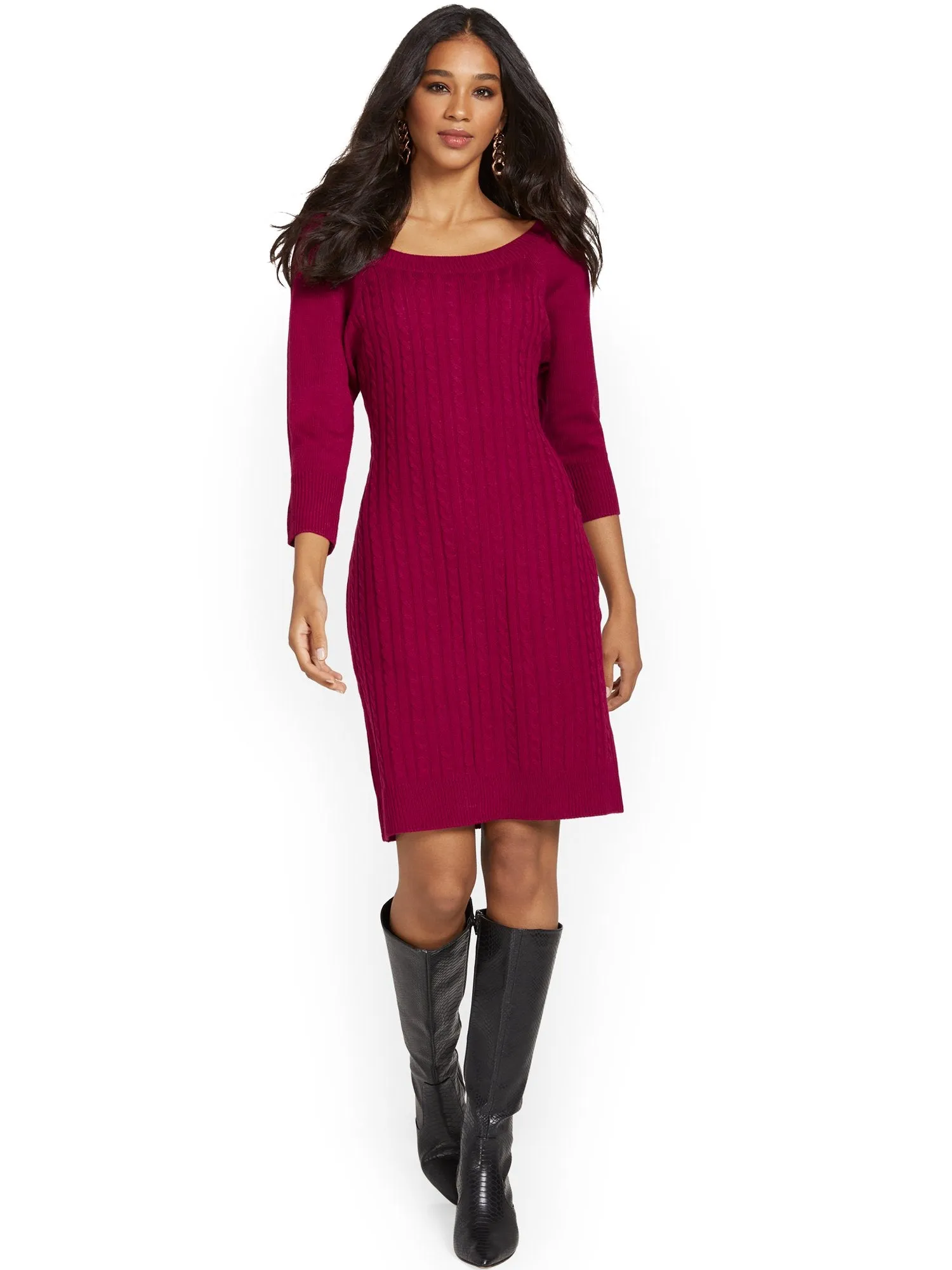 Button-Back Cable Sweater Dress