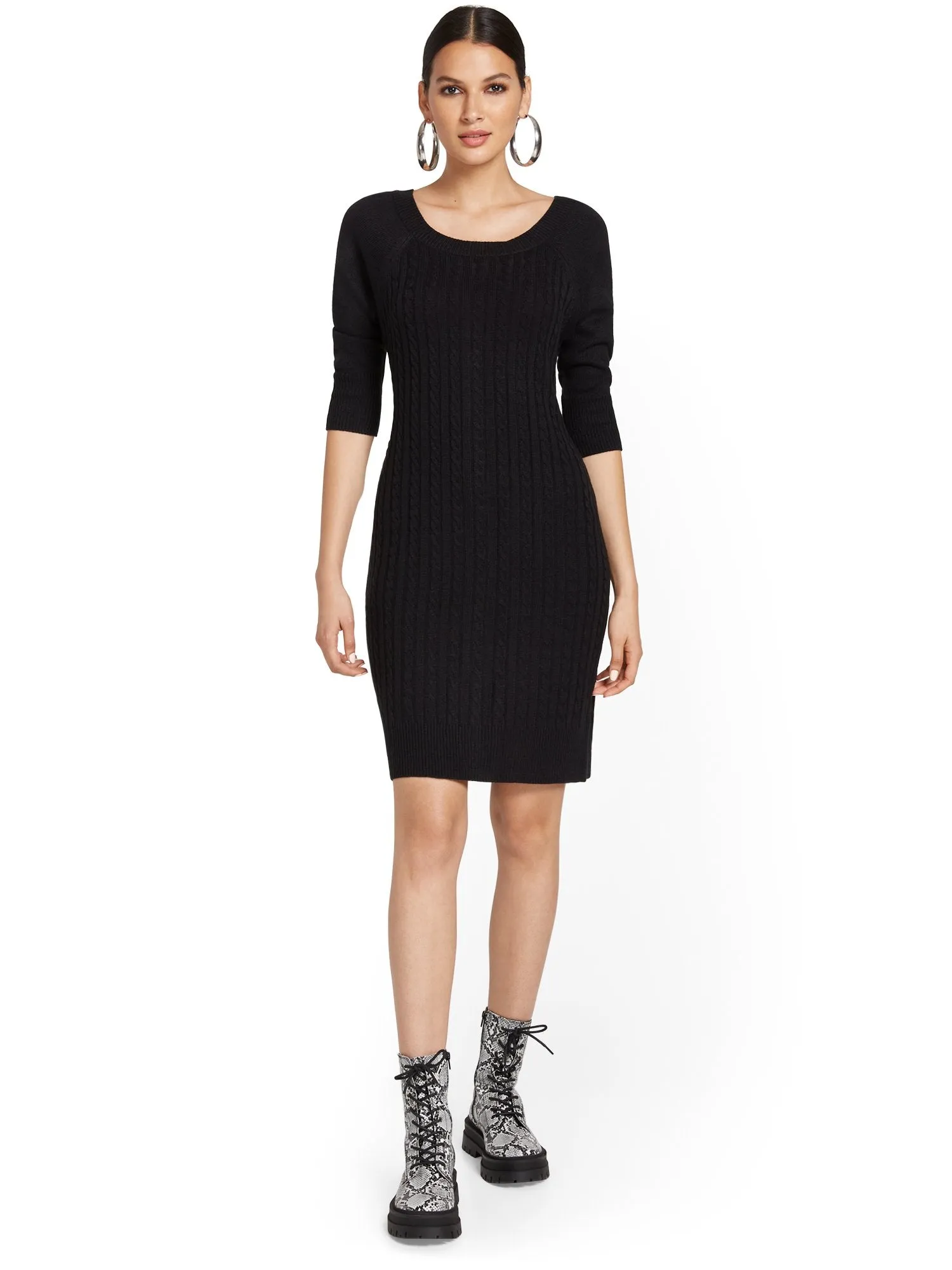 Button-Back Cable Sweater Dress