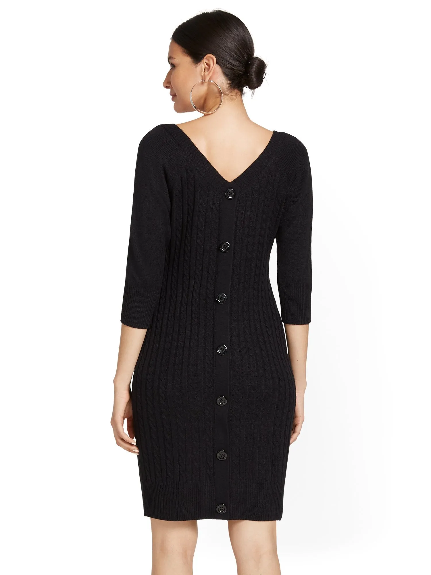 Button-Back Cable Sweater Dress