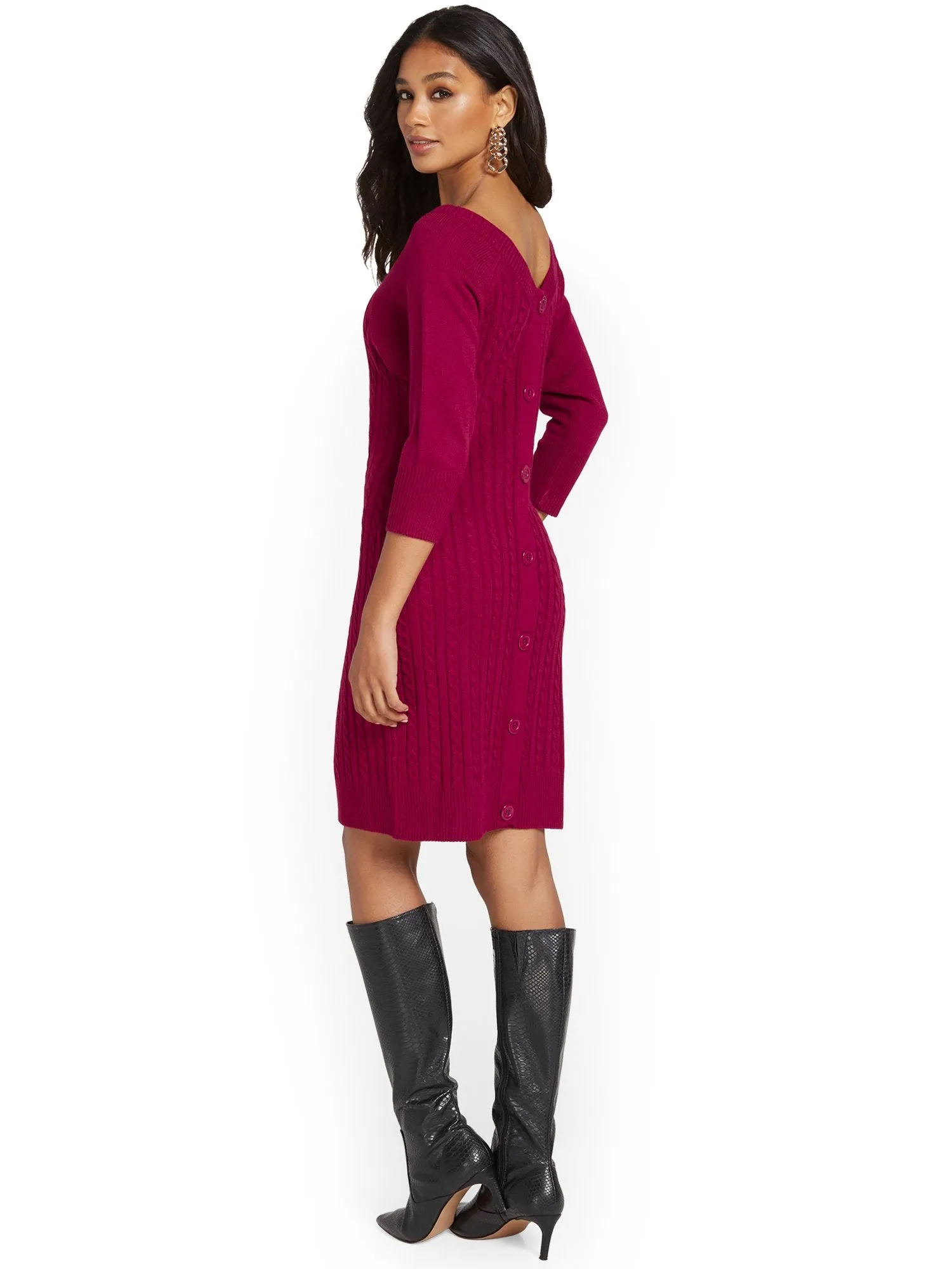 Button-Back Cable Sweater Dress