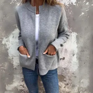 Casual Round Zipper Knitted Jacket