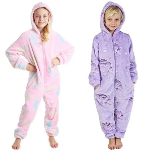 CityComfort Glow in The Dark Onesie Kids Onesies for Girls Rainbow Unicorn Pyjamas