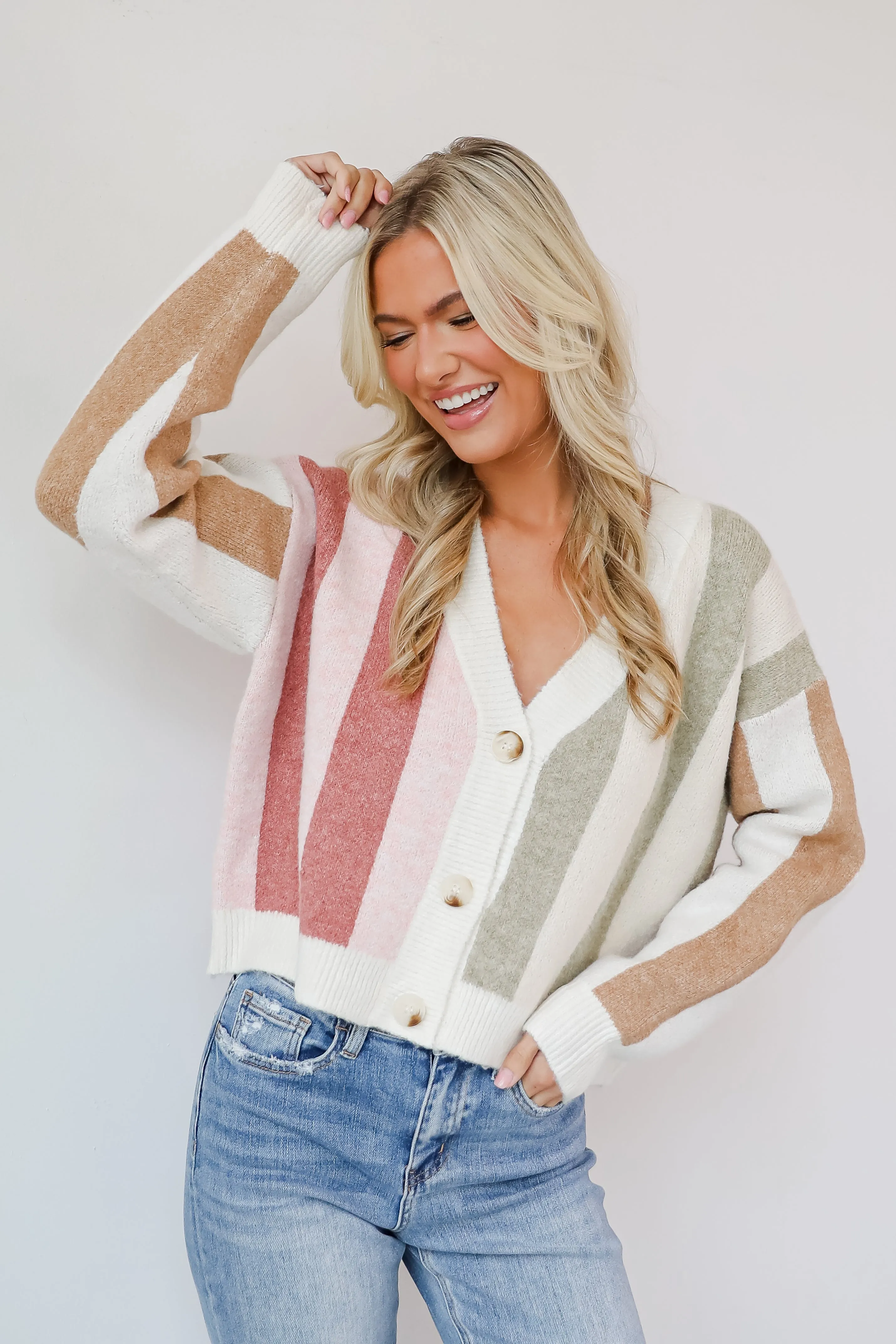 Classically Cozy Striped Color Block Sweater Cardigan