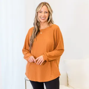 Curved Hem Slouchy Dolman Tunic, Orange Thermal