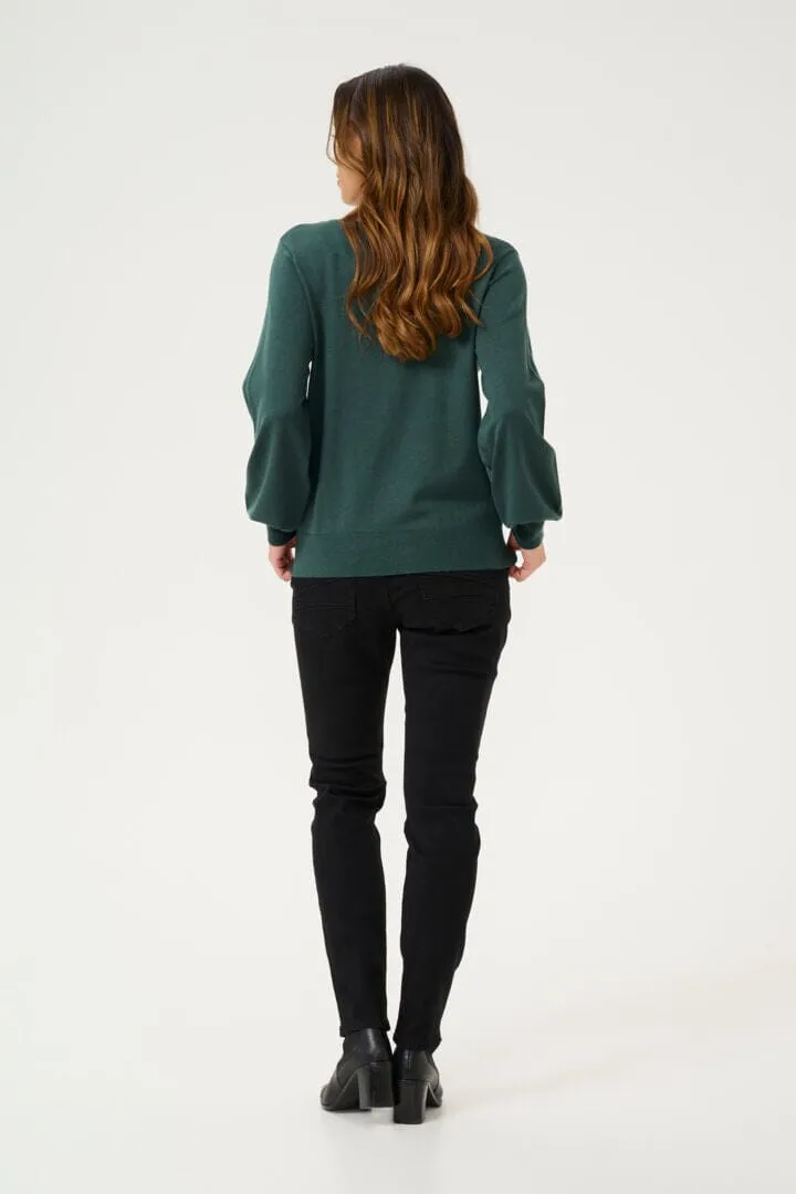 DARK GREEN BOW DETAIL VNECK SWEATER