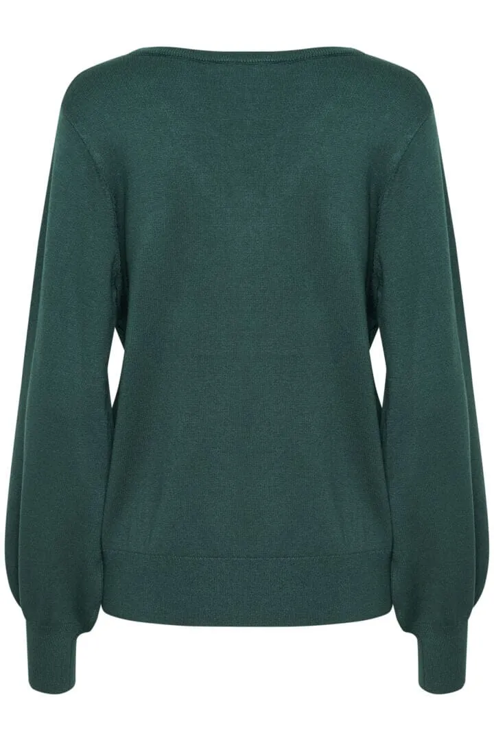 DARK GREEN BOW DETAIL VNECK SWEATER