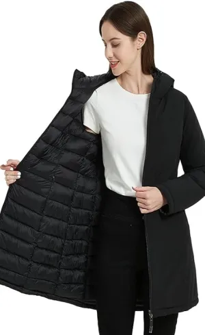 Giolshon Women Puffer Jacket Reversible Warm Quilted Long Hooded Coat