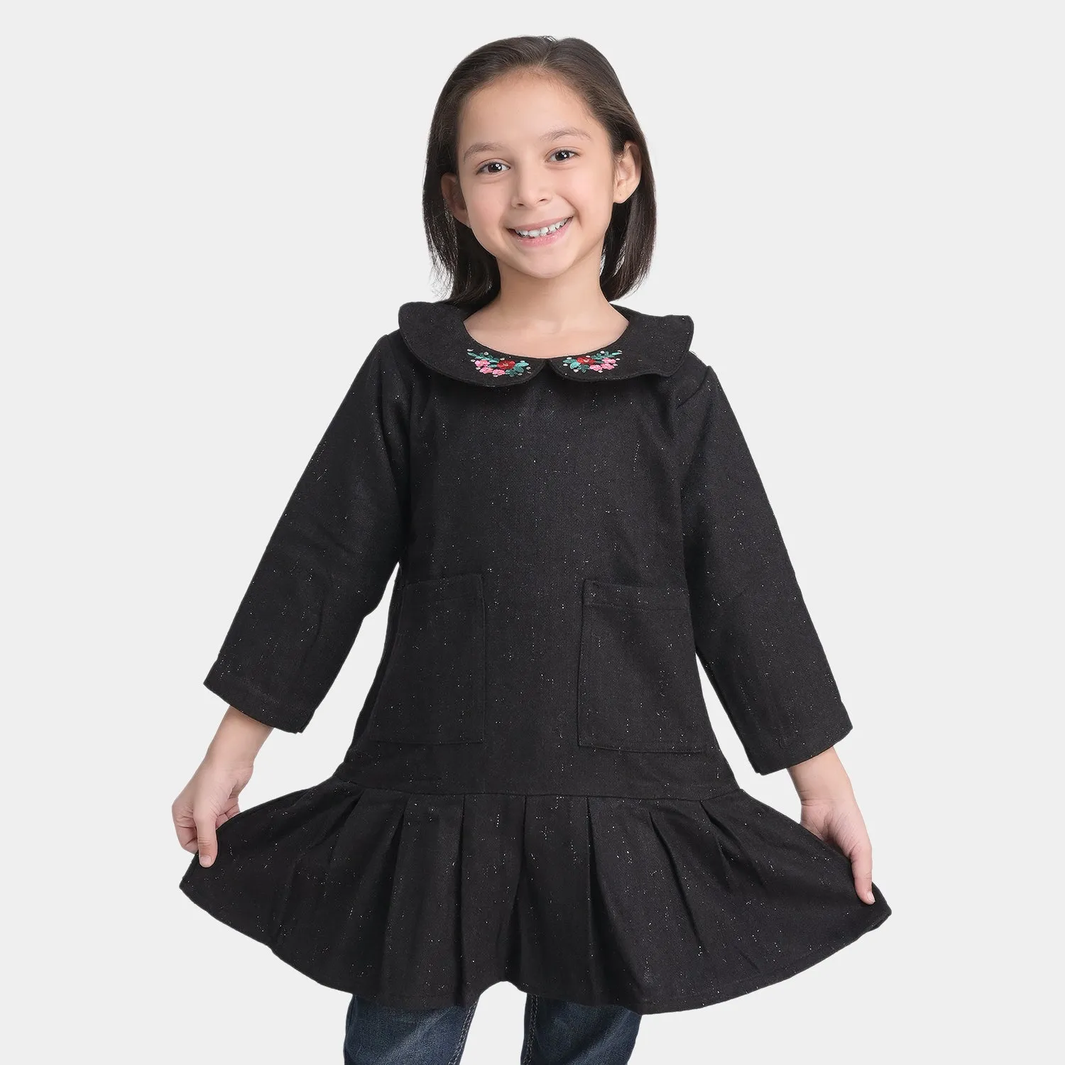 Girls Wool Fall Dress -Black