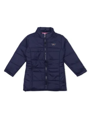 HiFlyers Girls Regular Fit | Polyster |Fluffy Full Sleeves |Quilted Insulation|High Neck Stand Collar|Zipper Jacket -Navy