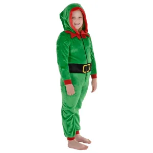 Kids All in One Elf Pyjama Suit Christmas Fleece Nightwear