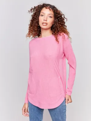 Knit Sweater With Lace-Up Cuffs - Magenta - H-Magenta