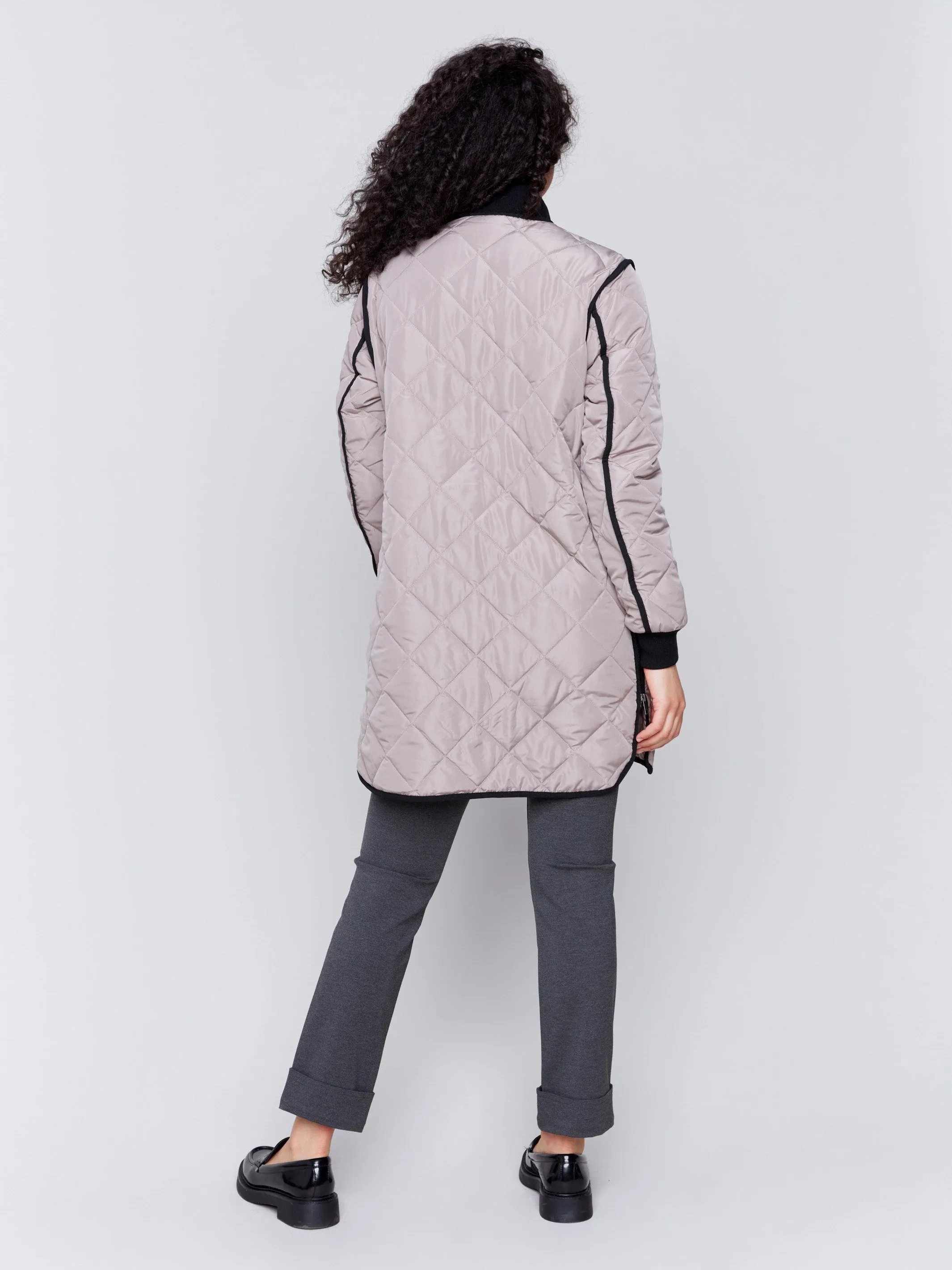 Long Quilted Puffer Jacket - Taupe