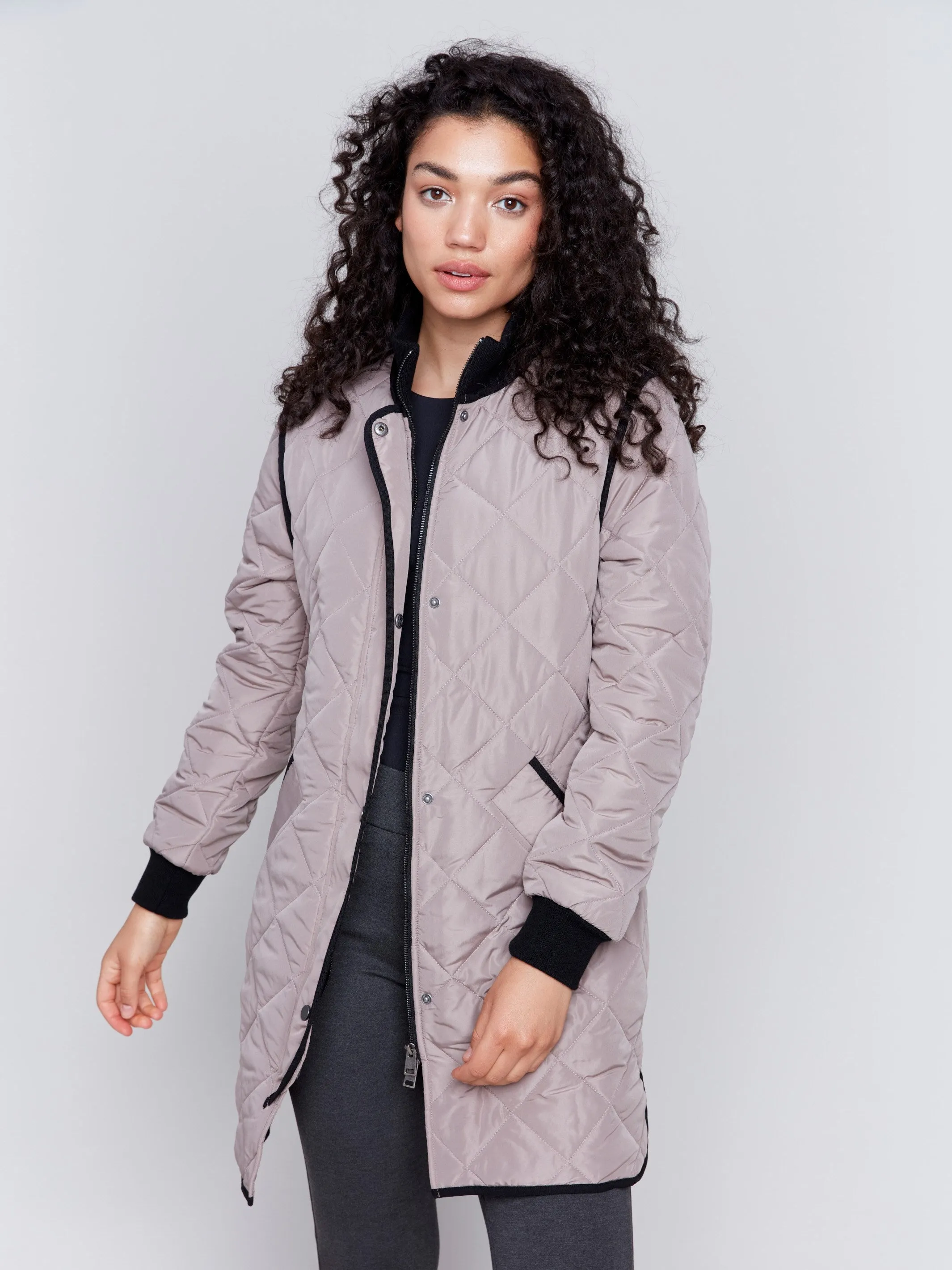 Long Quilted Puffer Jacket - Taupe