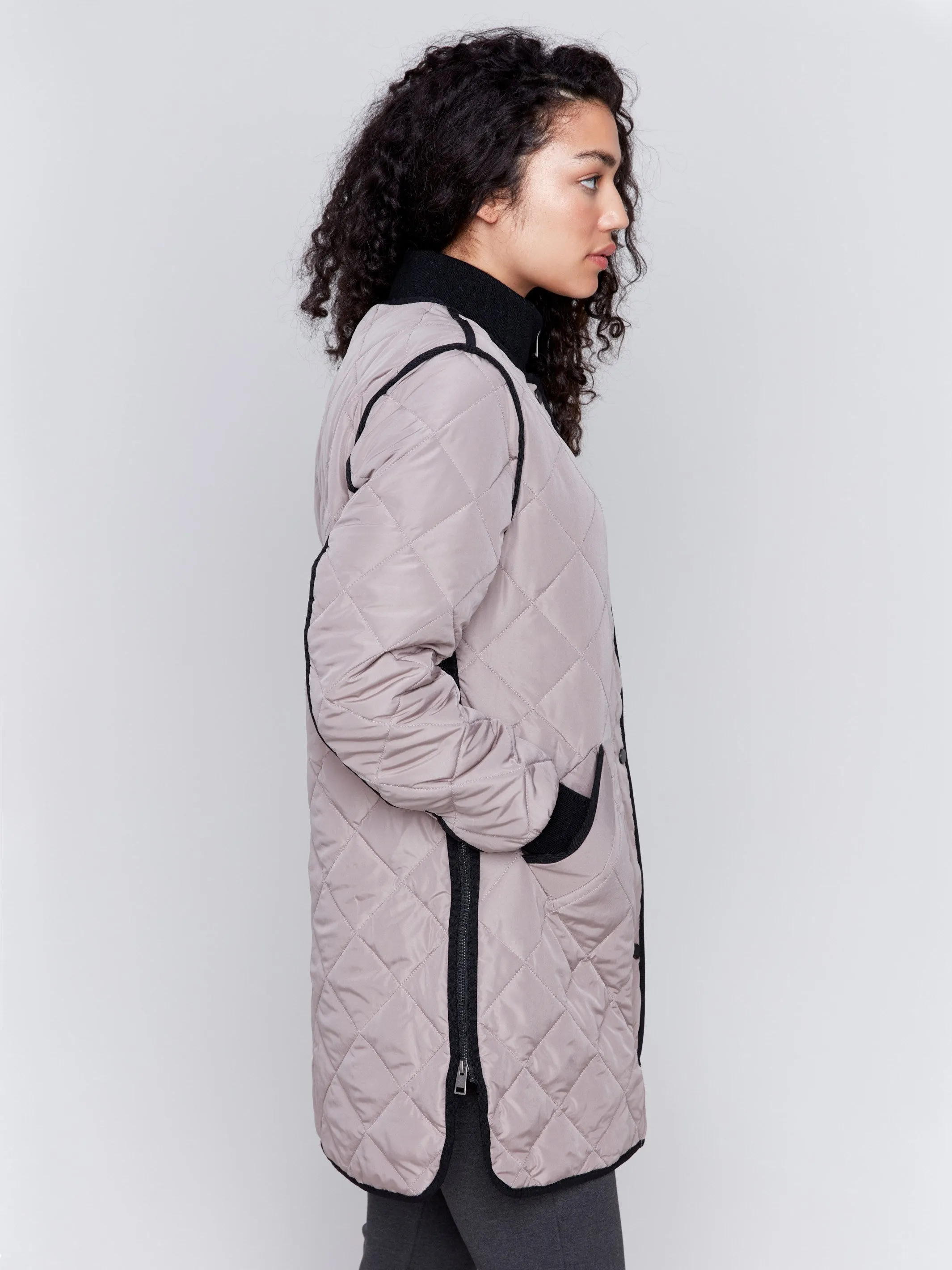 Long Quilted Puffer Jacket - Taupe