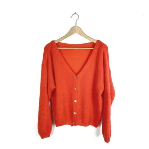 Long Sleeve V-neck Mohair Cardigan Orange