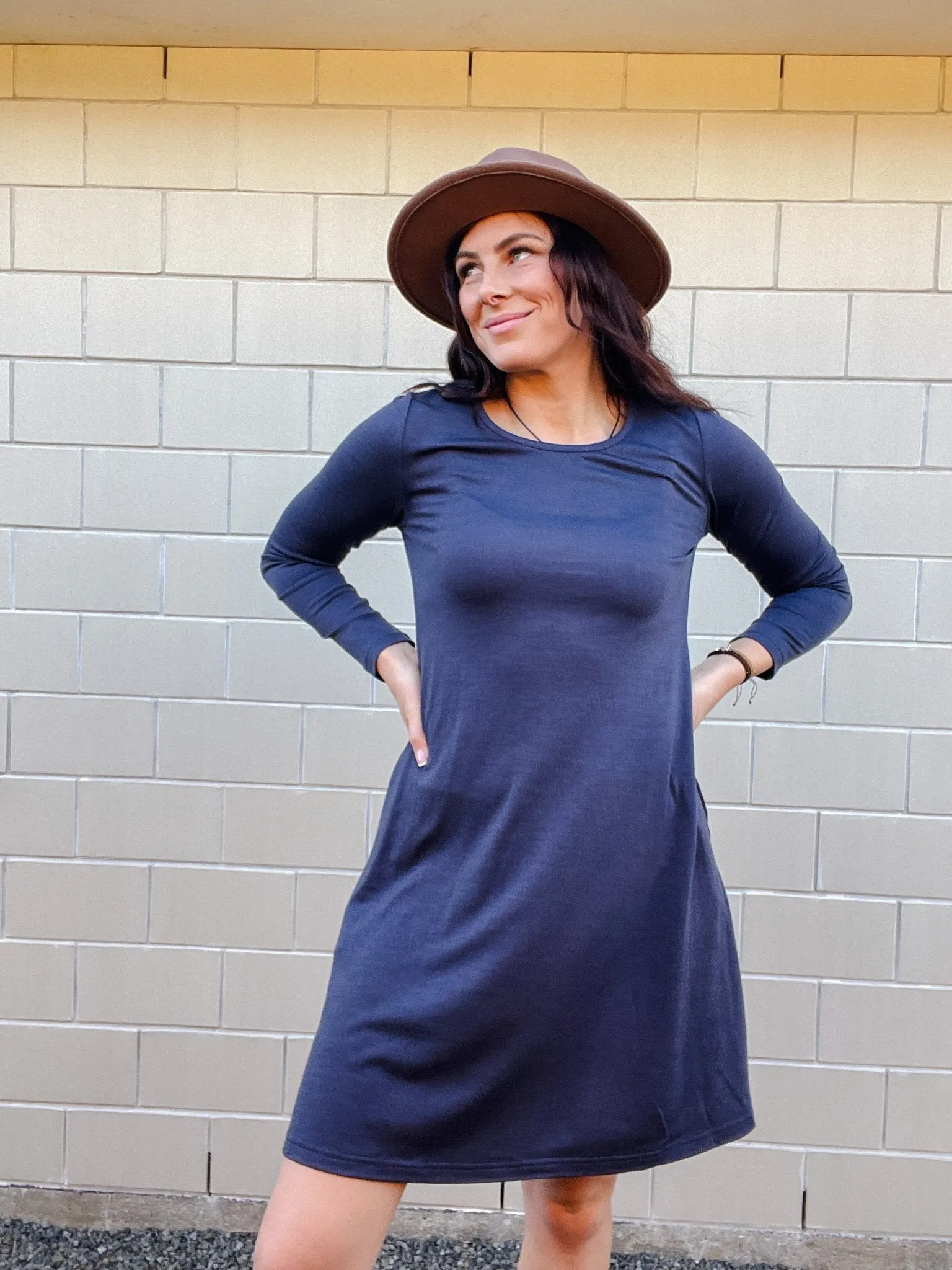 MERINO SWING DRESS LONG SLEEVES INDI BLUE EBAS54D