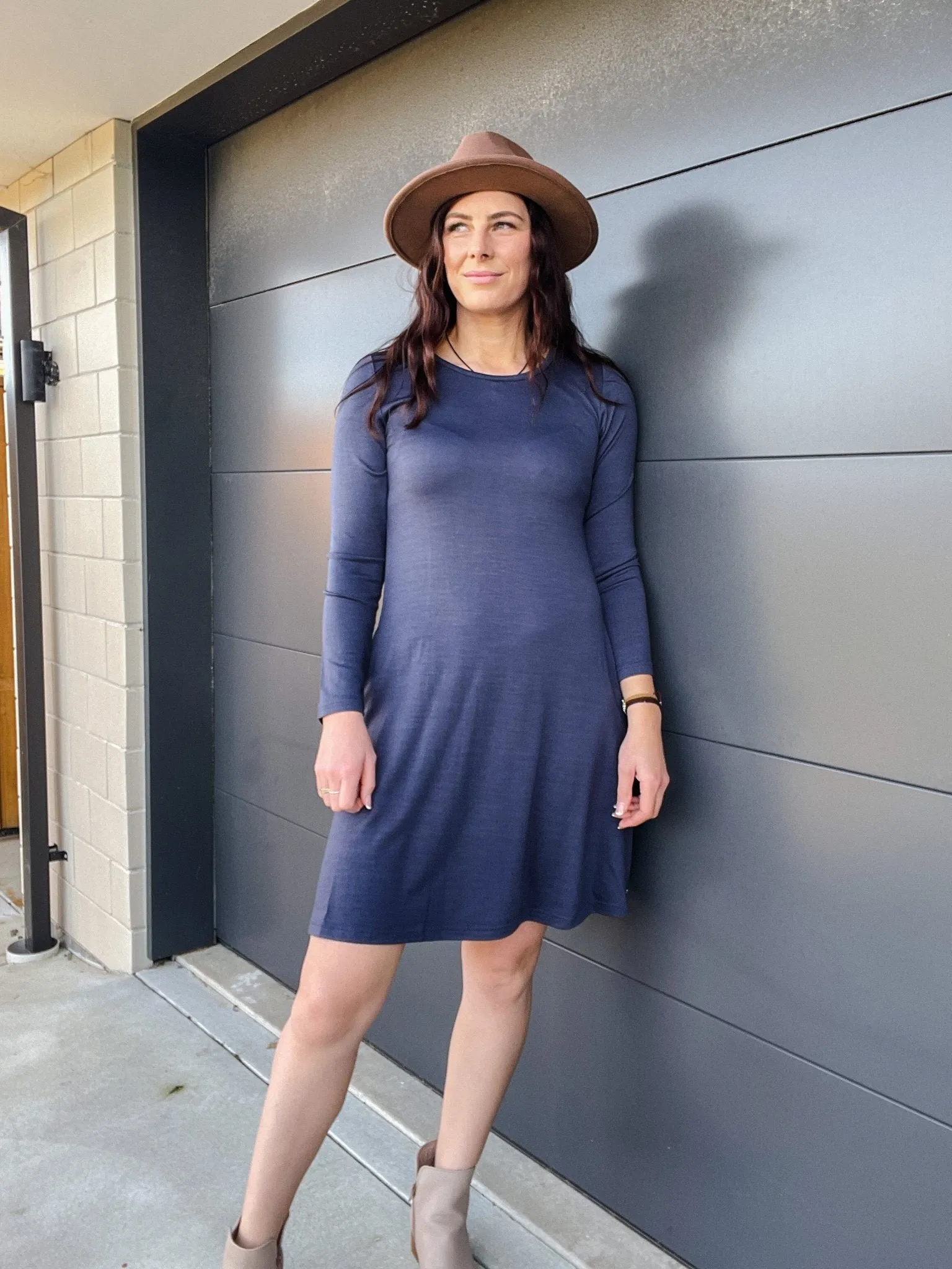 MERINO SWING DRESS LONG SLEEVES INDI BLUE EBAS54D