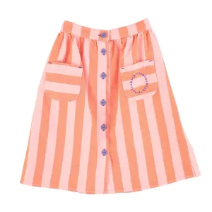 Piupiuchick Orange & Pink Stripes Knee Length W/ Front Pockets