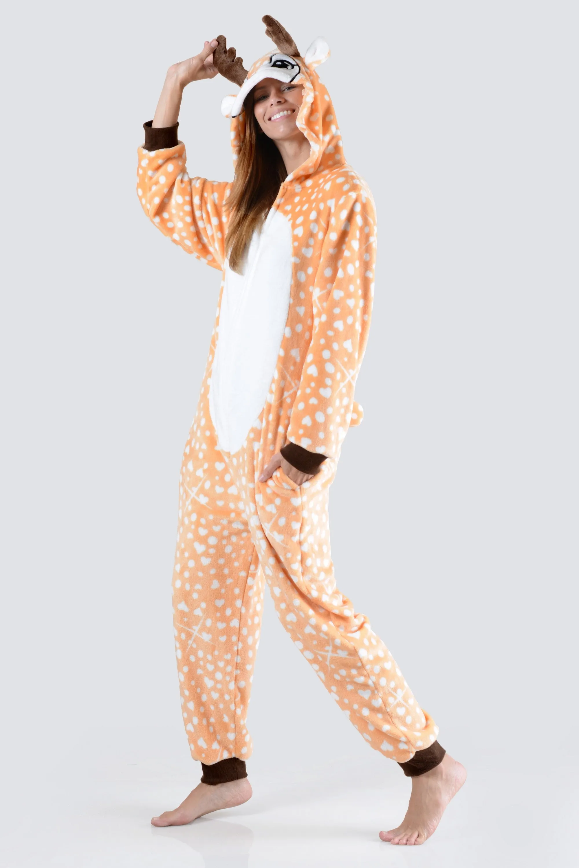 Plush Spotted Heart Reindeer Animal Onesie