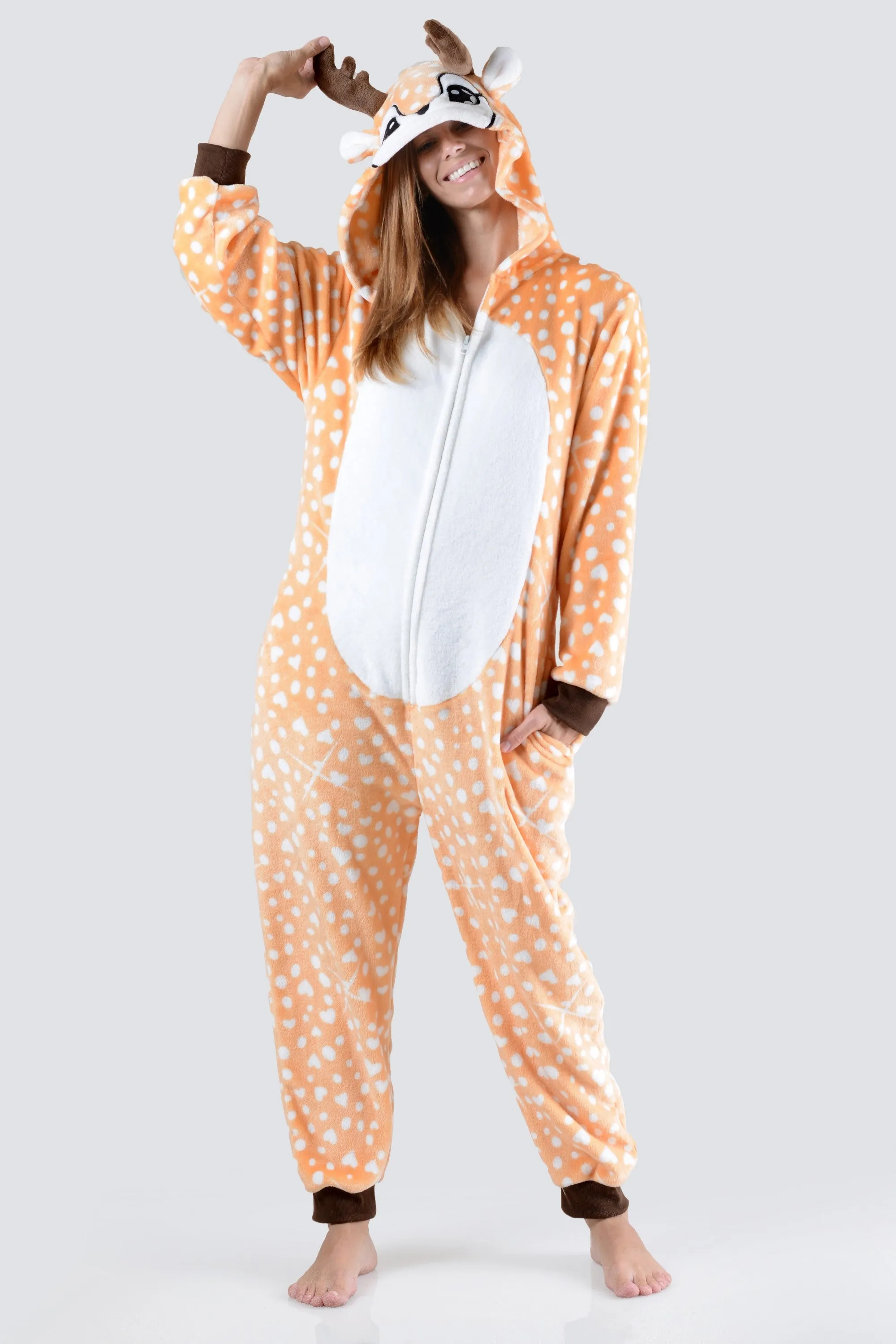 Plush Spotted Heart Reindeer Animal Onesie