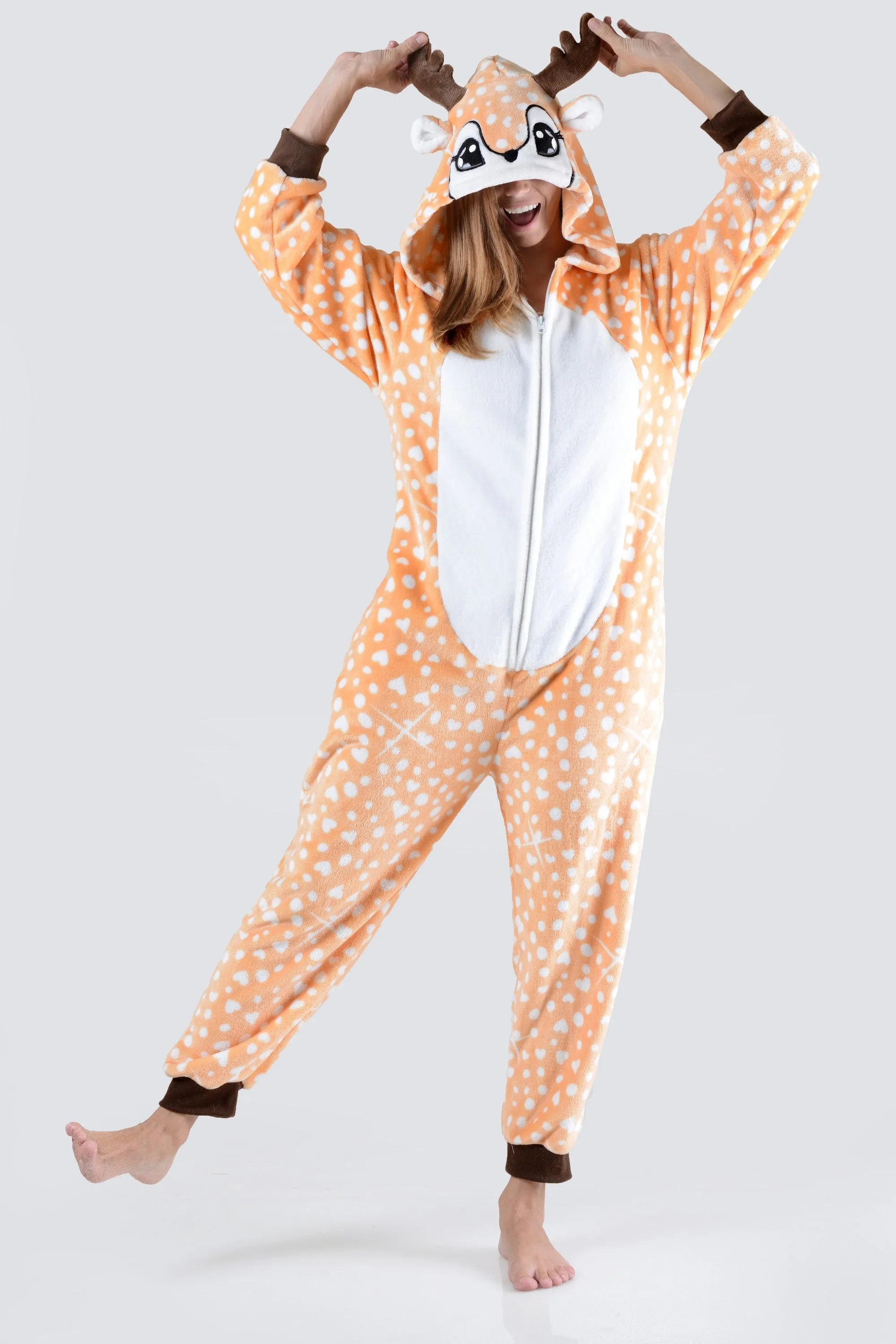 Plush Spotted Heart Reindeer Animal Onesie