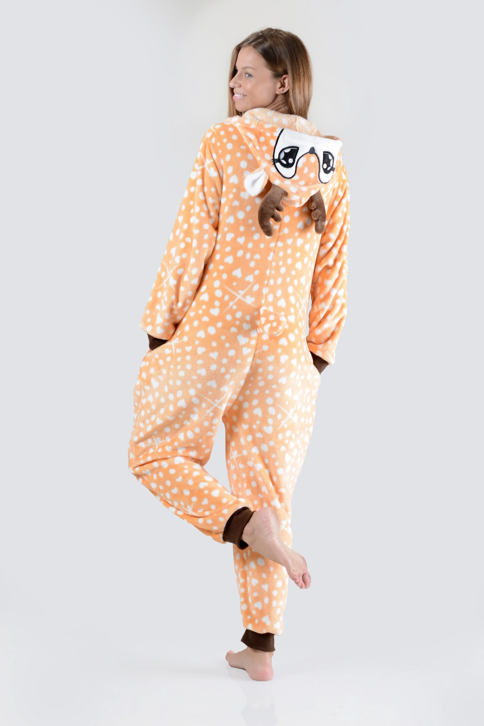 Plush Spotted Heart Reindeer Animal Onesie