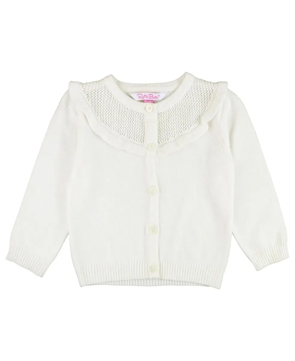 Ruffle Trim Knit Cardigan / Off-White