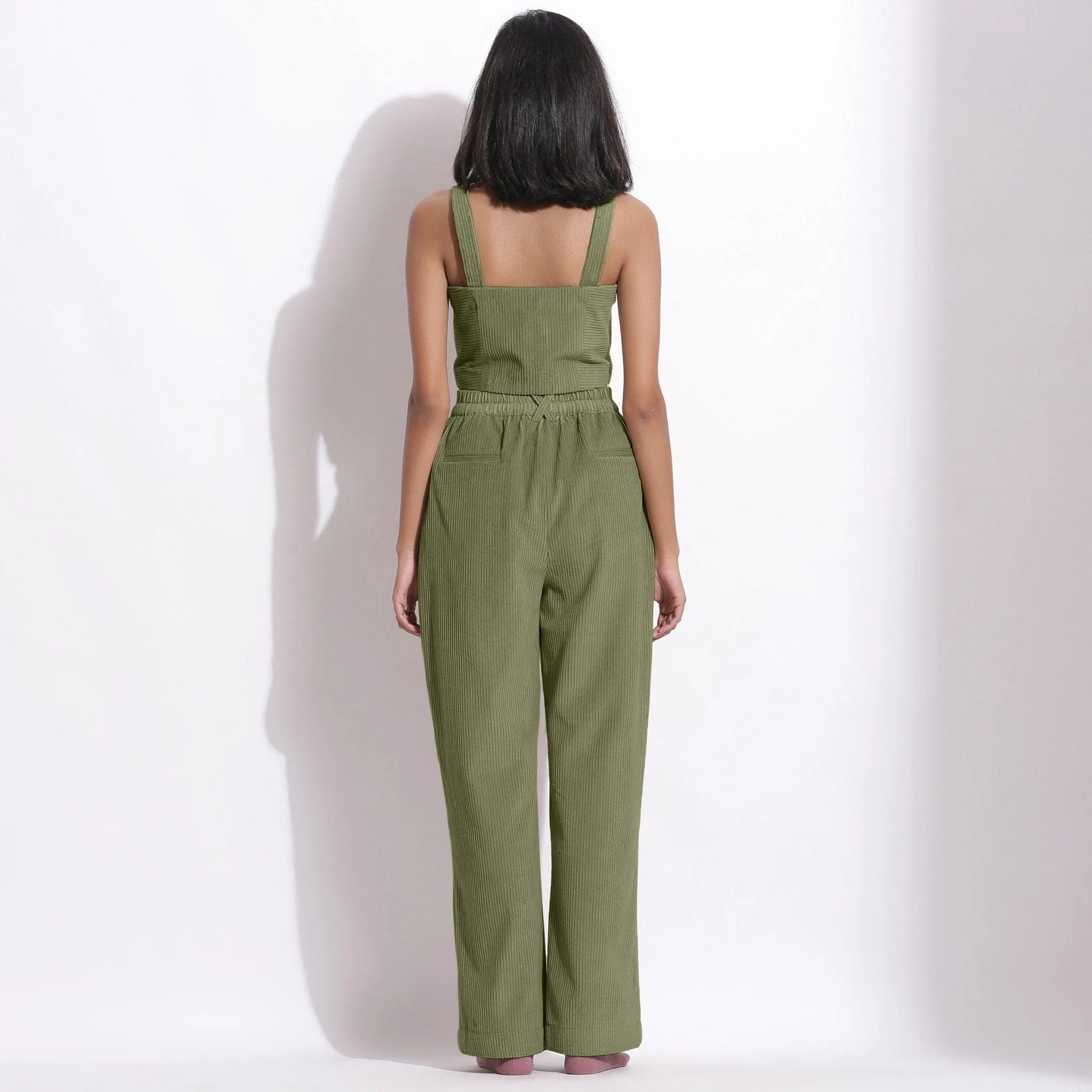 Sage Green Warm Cotton Corduroy Wide Legged Trousers