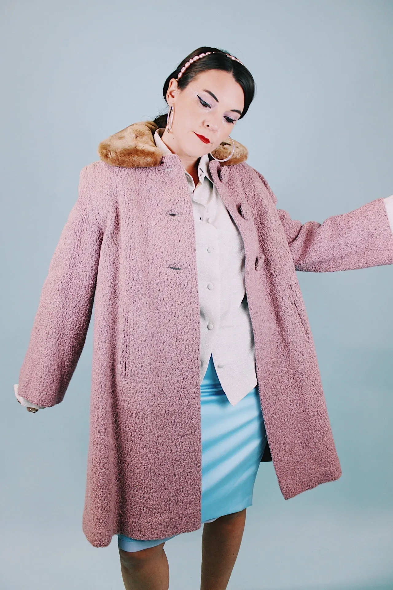 Shearling Wool Coat with Faux Fur Trim