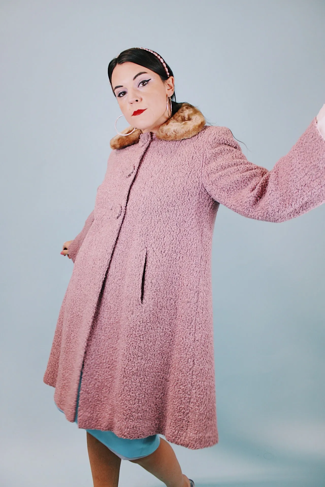 Shearling Wool Coat with Faux Fur Trim