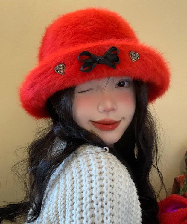 Winter Red Christmas New Year The Rabbit Wool Bucket Hat WB029