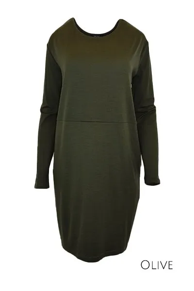 WOMENS 100% MERINO WOOL (210) LONG SLEEVE WAIST DETAIL TUNIC DRESS