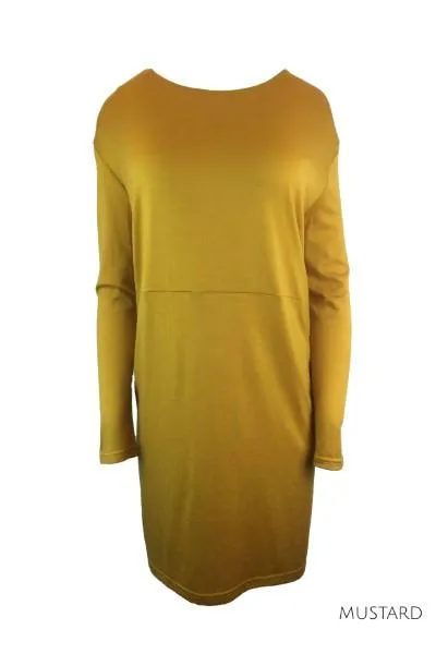 WOMENS 100% MERINO WOOL (210) LONG SLEEVE WAIST DETAIL TUNIC DRESS