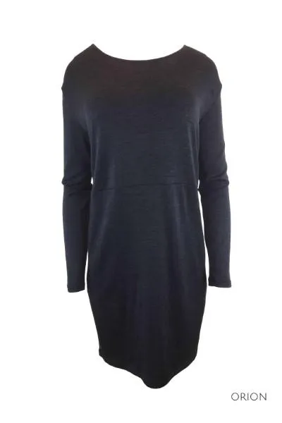 WOMENS 100% MERINO WOOL (210) LONG SLEEVE WAIST DETAIL TUNIC DRESS