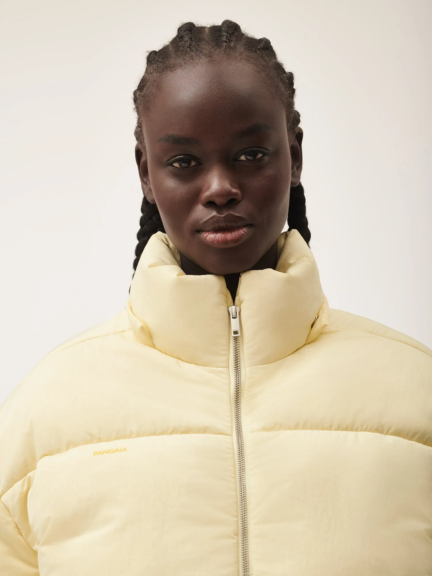 Women’s Flower-Warmth Recycled Nylon Cropped Puffer—rind yellow